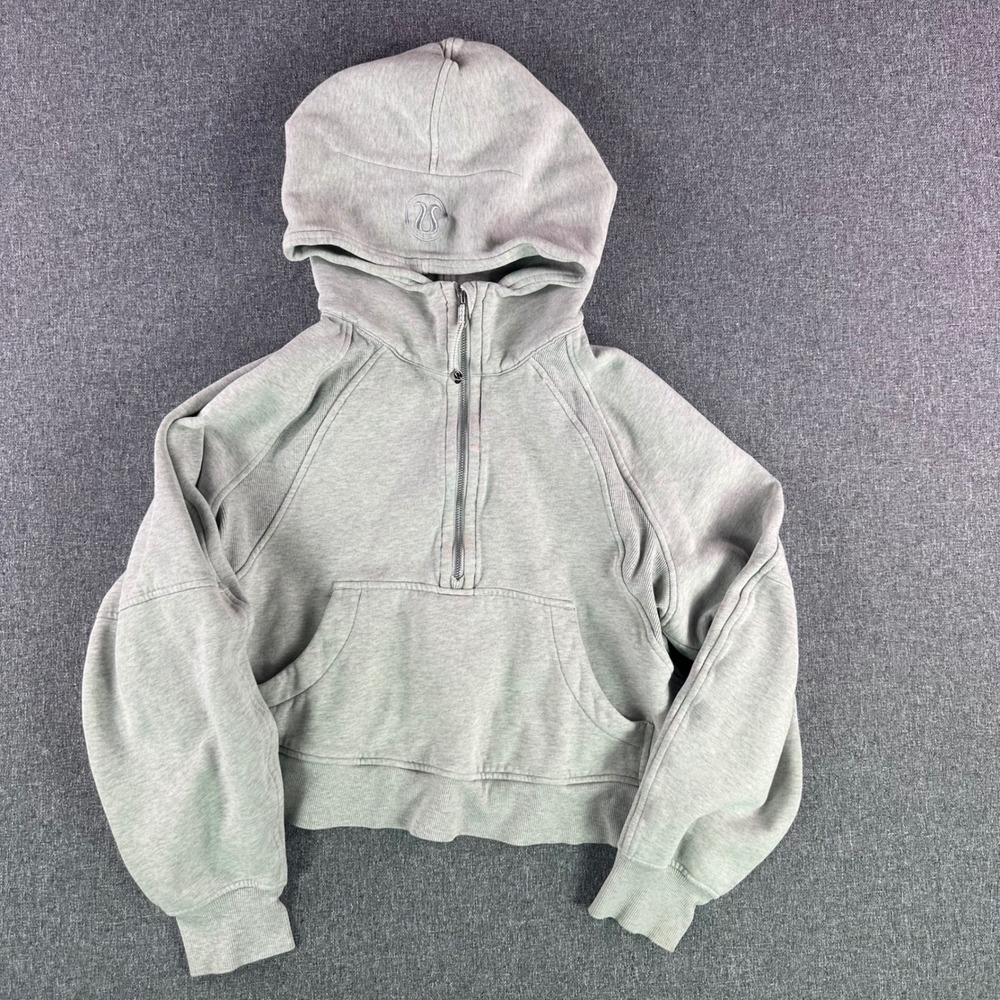 Lululemon Hoodie Womens M/L Scuba Oversized Half-Zip Grey Cropped Good